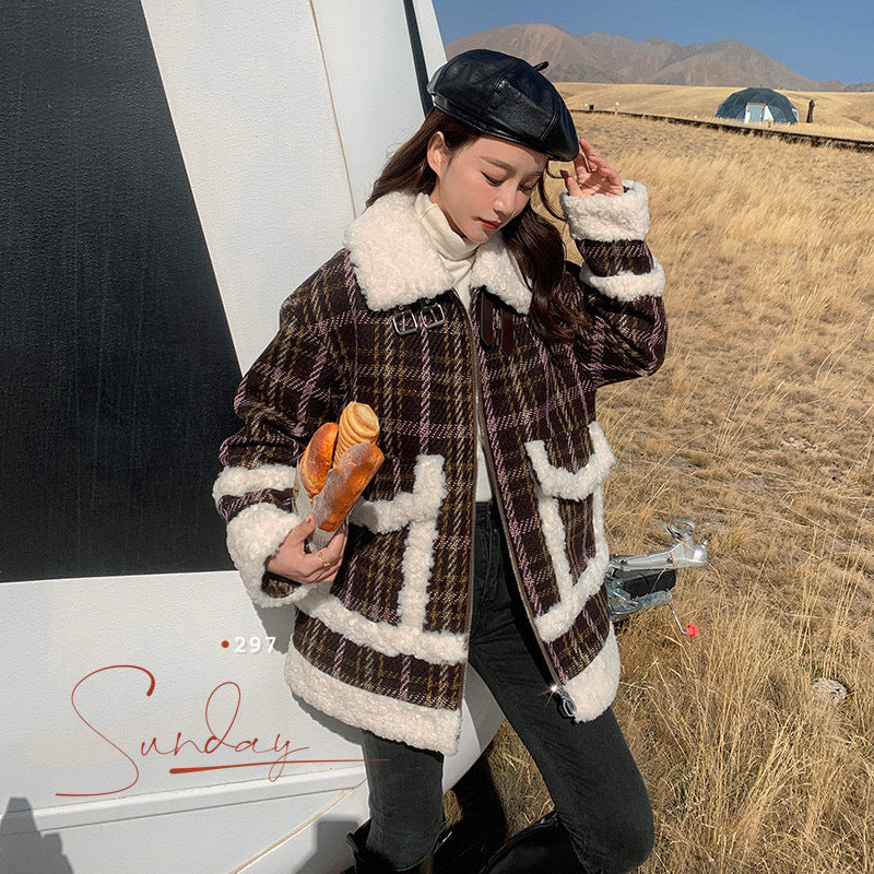 H&F Plaid Fur Coat c