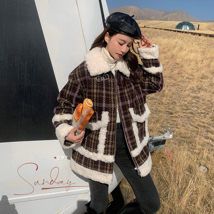 H&F Plaid Fur Coat c