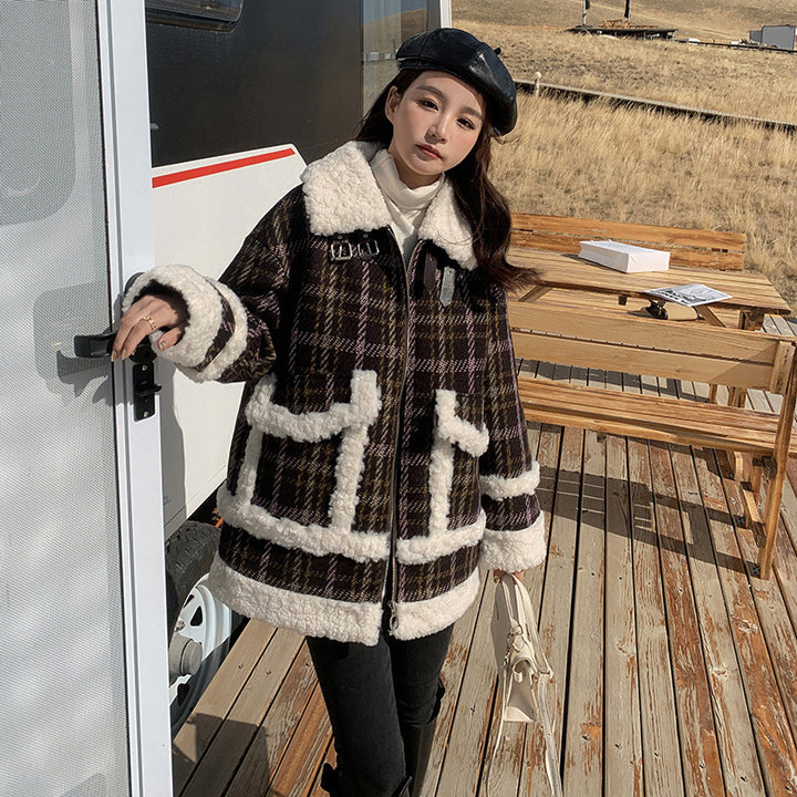 H&F Plaid Fur Coat c