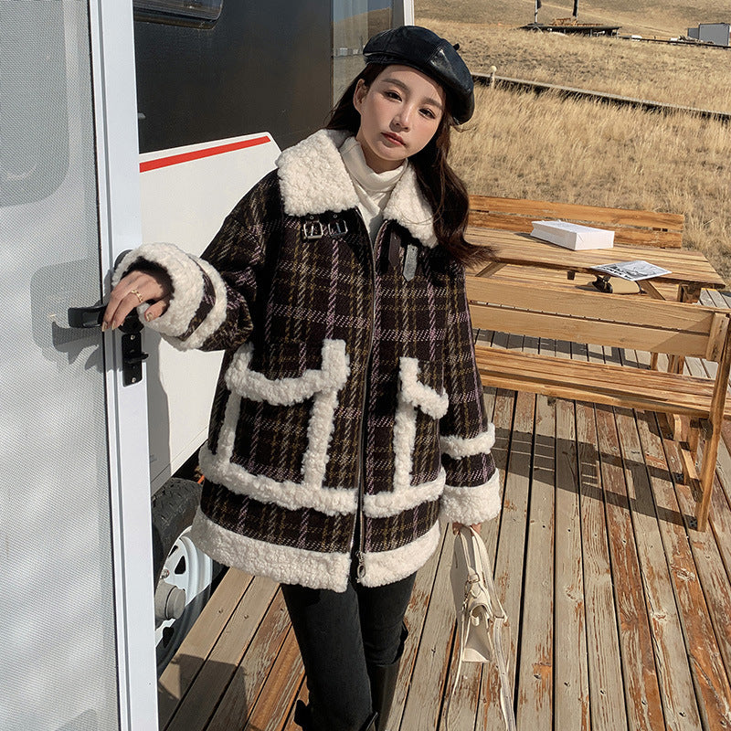 H&F Plaid Fur Coat c
