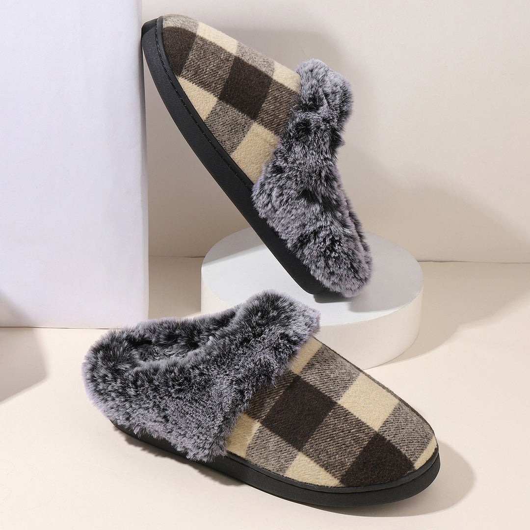 H&F Plaid Fluffy Slippers c