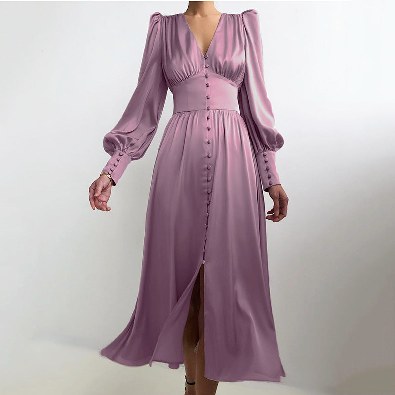 French Sleeve Satin Dress