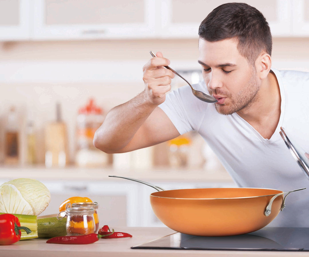 MASTERPAN Ceramic Nonstick Copper Color Wok & Glass Lid, 12" (30cm)