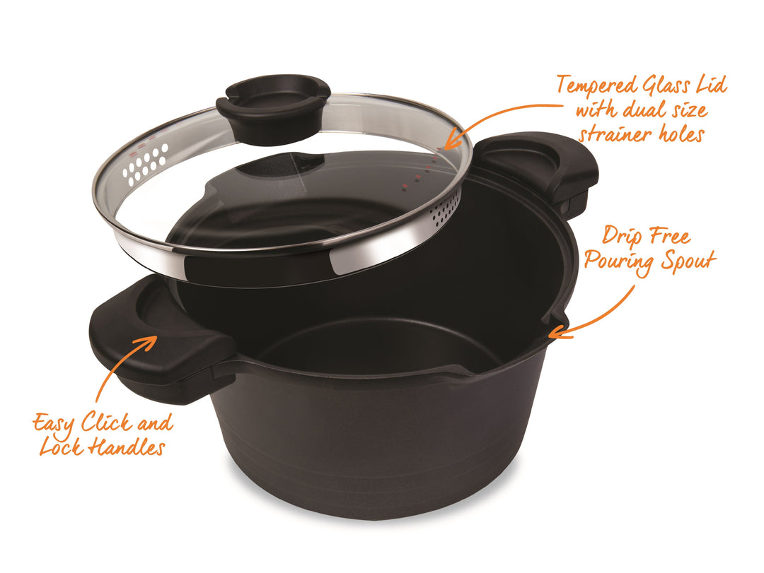 MASTERPAN Nonstick Stock & Pasta Pot With Glass Lid Strainer, 5 QT., 9" (23cm)