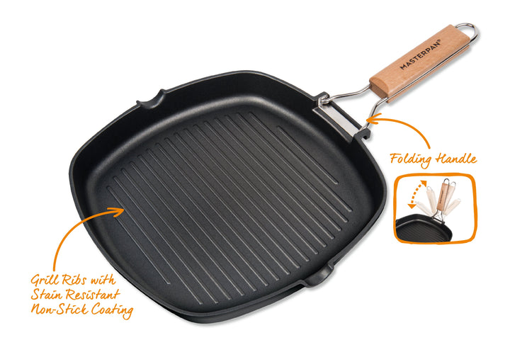MASTERPAN Nonstick Grill Pan with Folding Handle, 11" (28cm)
