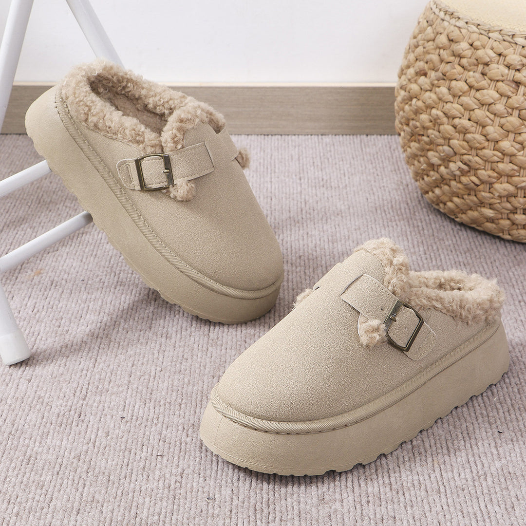 H&F Plush Buckle Slippers c