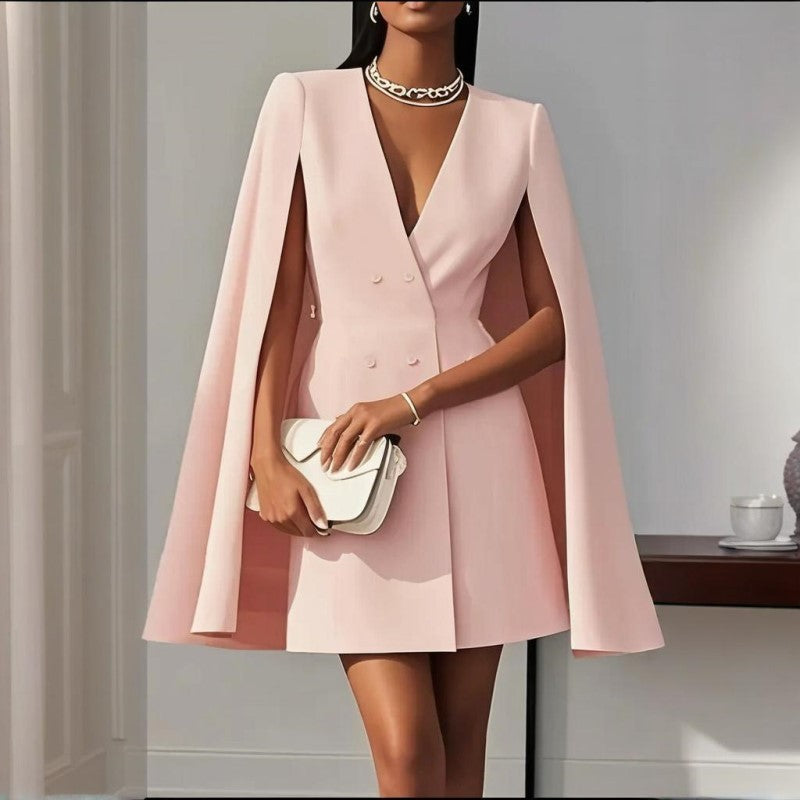 Elegant V Neck Double-Breasted Cape Blazer