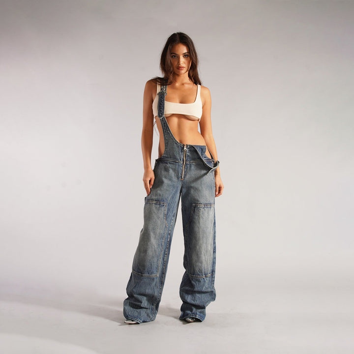 H&F Zipper Denim Overalls c
