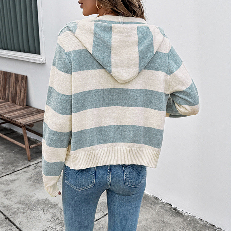 H&F Striped Zipper Cardigan c