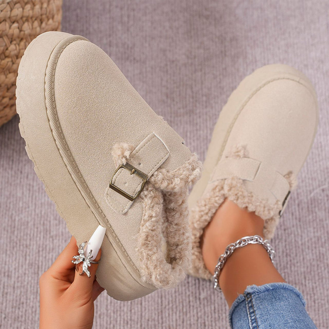 H&F Plush Buckle Slippers c