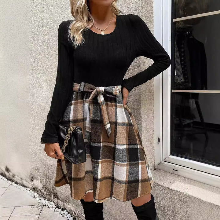 H&F Stripe Plaid Dress c