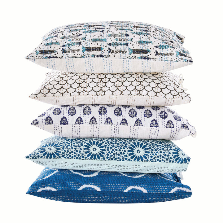 Hand Stitched Block Print Kantha Pillow Sham Pairs