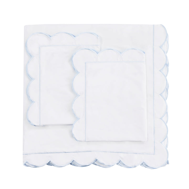 Scallop Frame Embroidered Cotton Percale Duvet Set