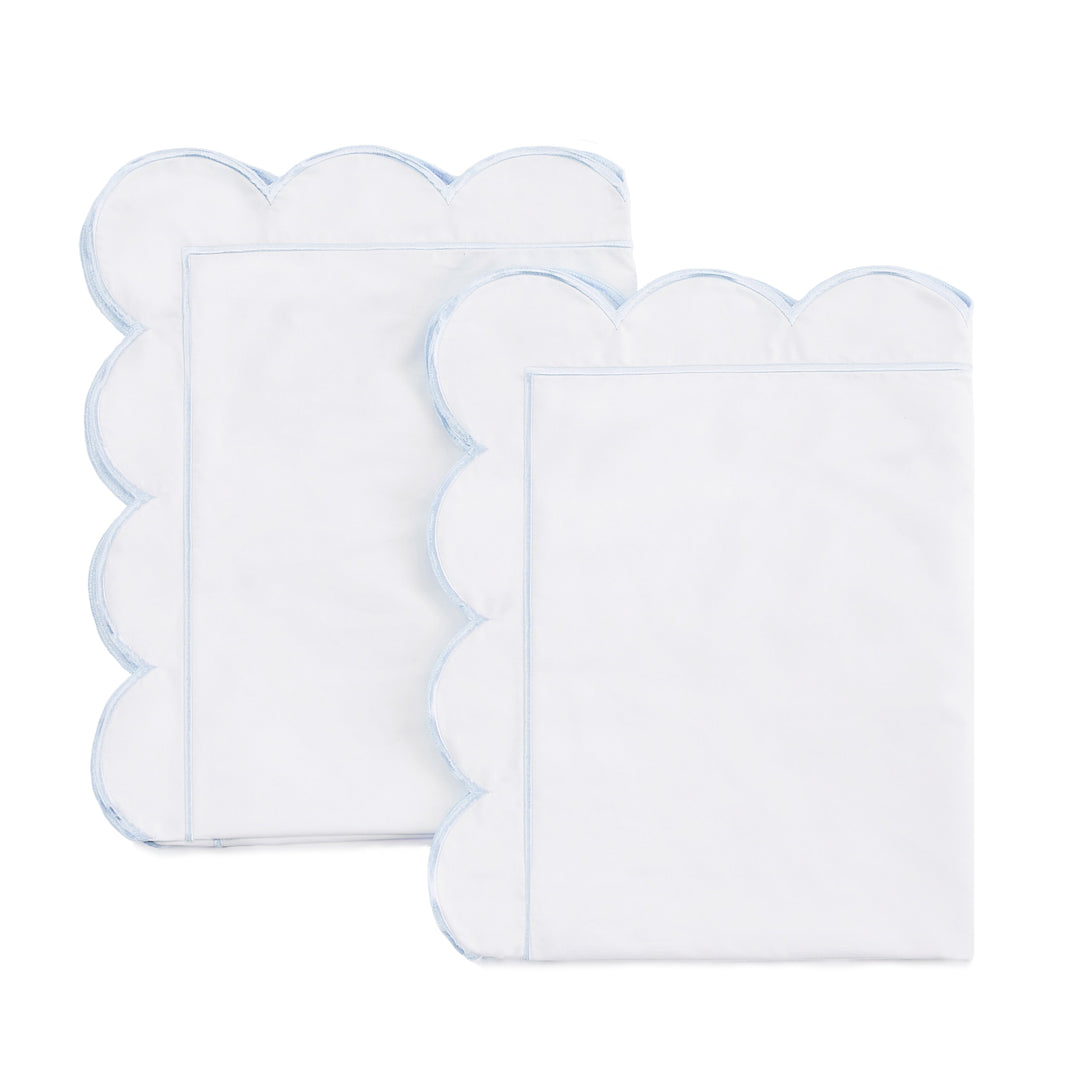 Scallop Frame Embroidered Cotton Percale Euro Sham Pair