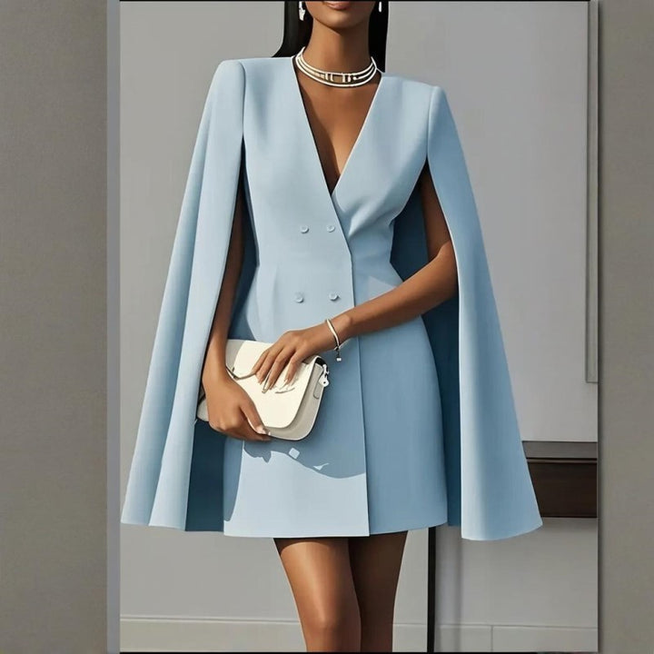 Elegant V Neck Double-Breasted Cape Blazer