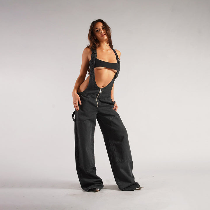 H&F Zipper Denim Overalls c