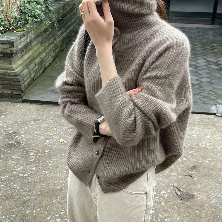 Thin Bedford Cord Sweater Idle Style Single-breasted Loose Solid Color Knitted Cardigan Women's Clothes