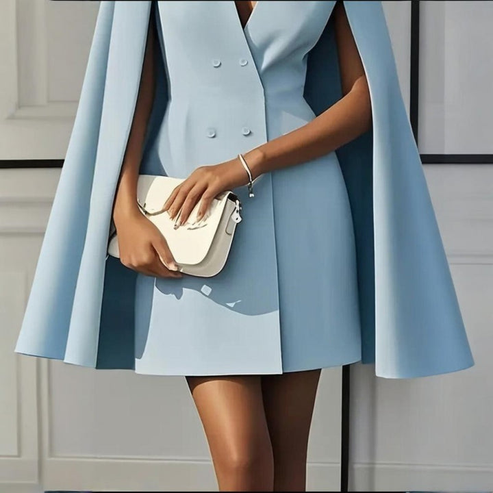 Elegant V Neck Double-Breasted Cape Blazer