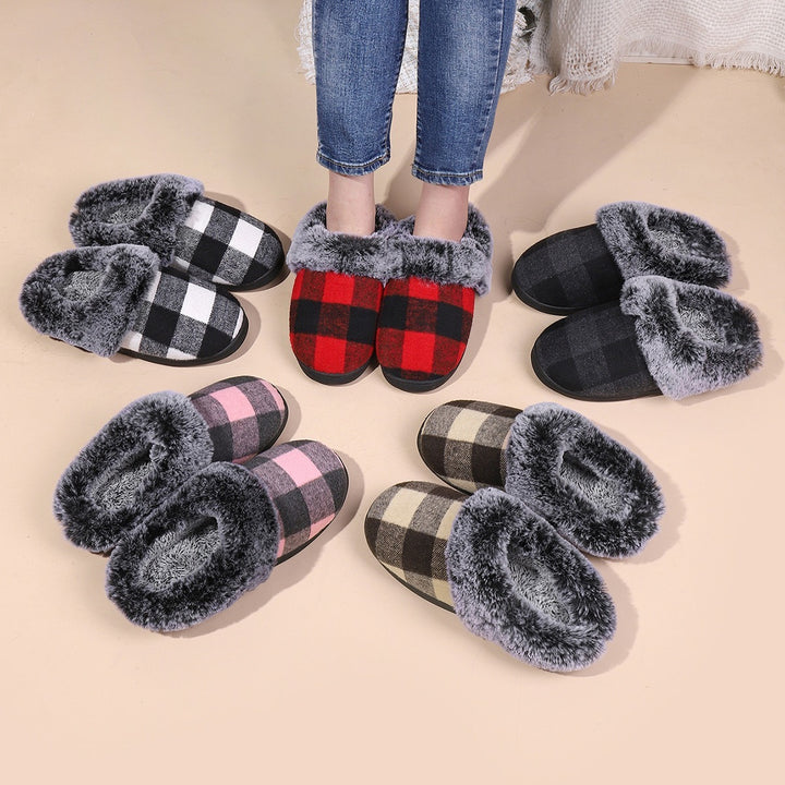 H&F Plaid Fluffy Slippers c