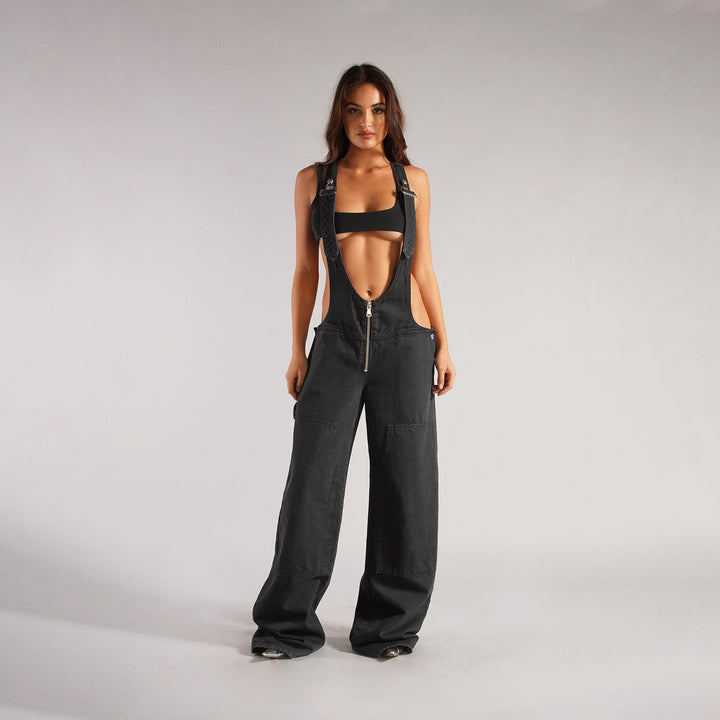 H&F Zipper Denim Overalls c