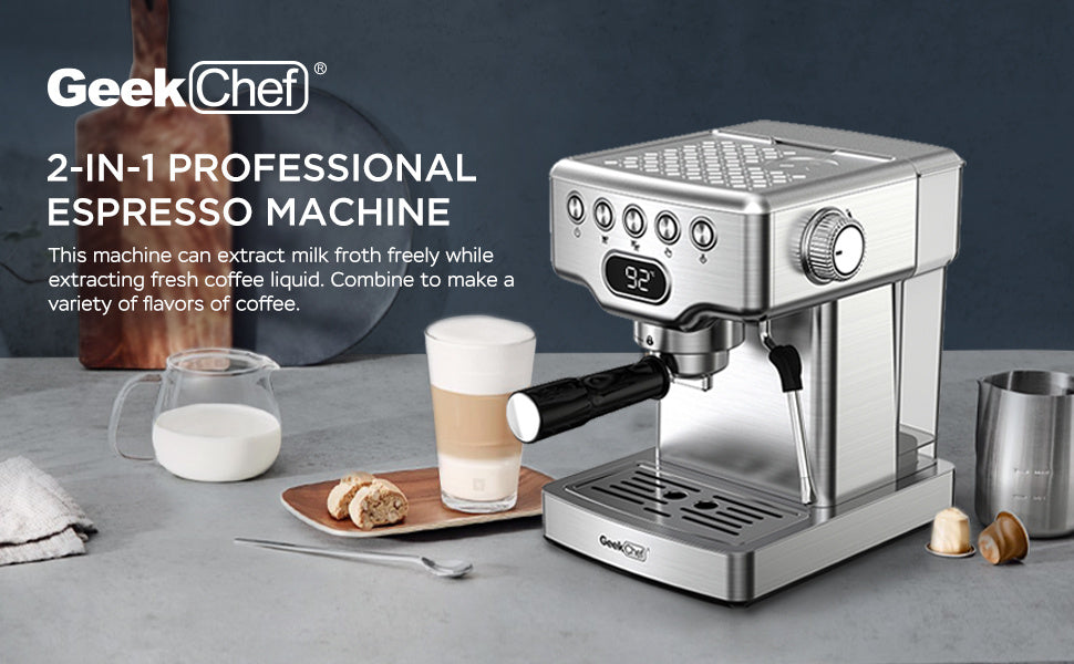 Geek Chef Espresso With Milk Frother For Latte, Cappuccino, Macchiato