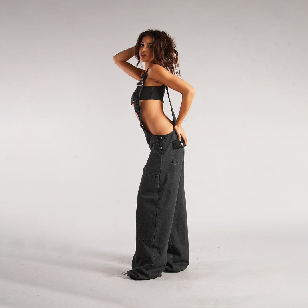 H&F Zipper Denim Overalls c