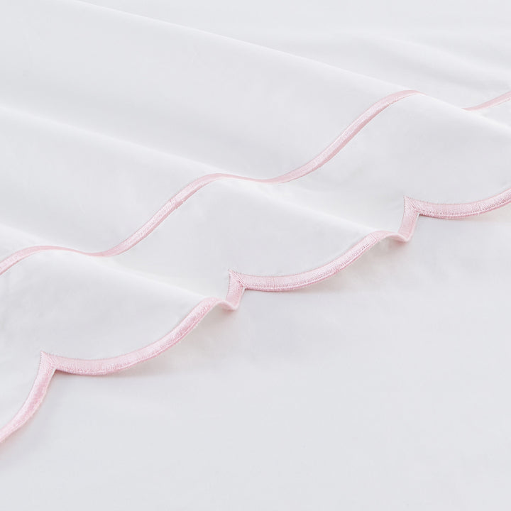 Scallop Frame Embroidered Cotton Percale Sheet Set