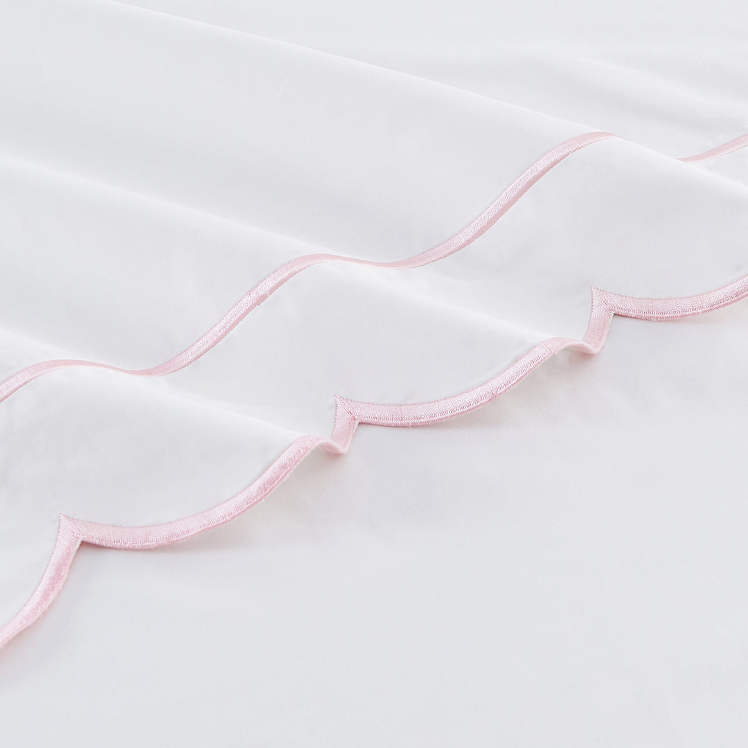 Scallop Frame Embroidered Cotton Percale Pillowcase Pair